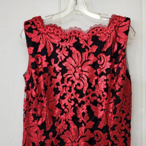 Tadashi Shoji Red Sequin Party Dress Sleeveless Sheath Dress - Picture 3 of 6